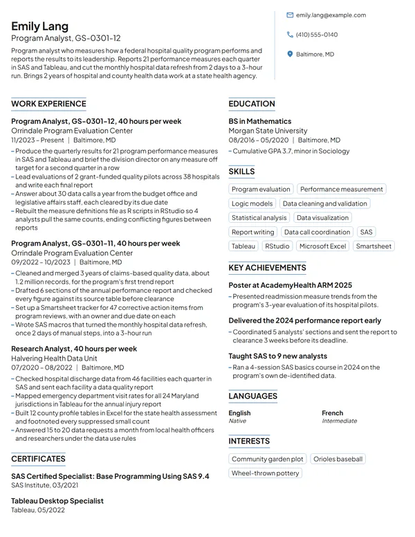 Federal Program Analyst resume example