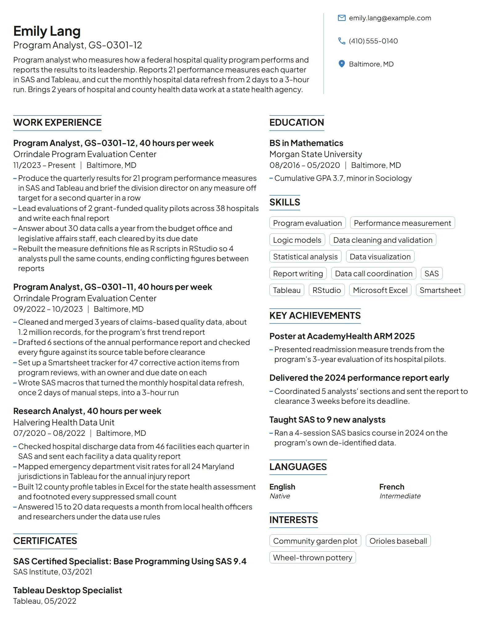 Federal Program Analyst resume example