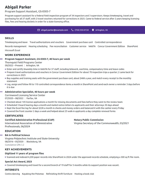 Program Support Assistant resume example