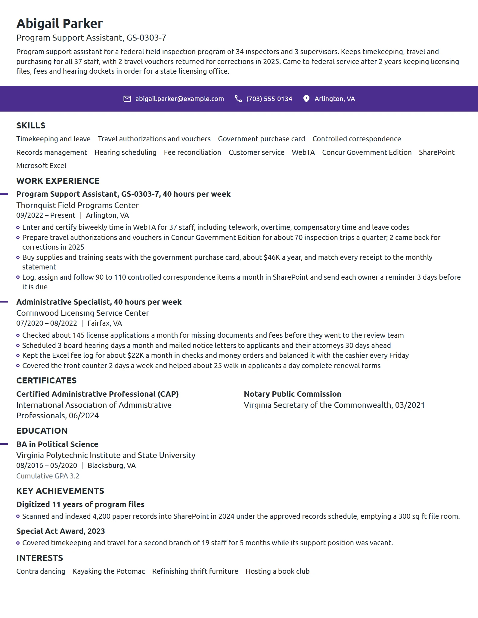 Program Support Assistant resume example