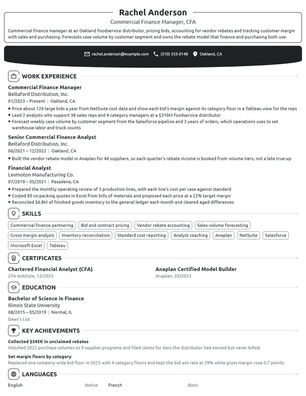 Commercial Finance Manager resume example