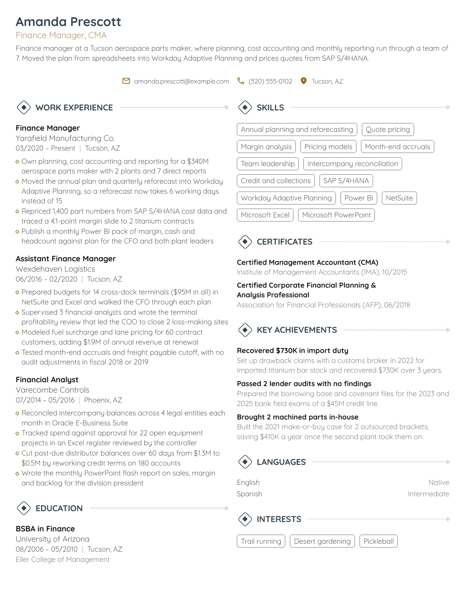 10 Finance Manager Resume Examples & Guide for 2026