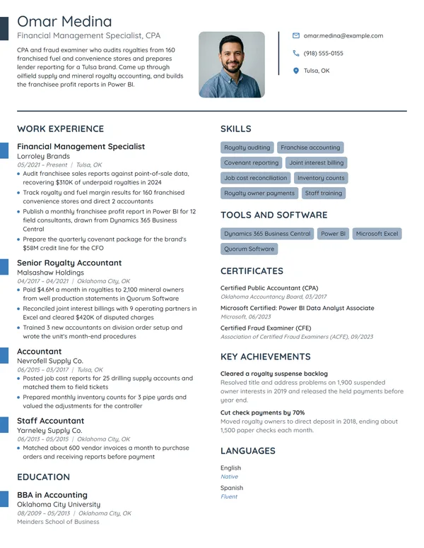 Financial Management Specialist resume example
