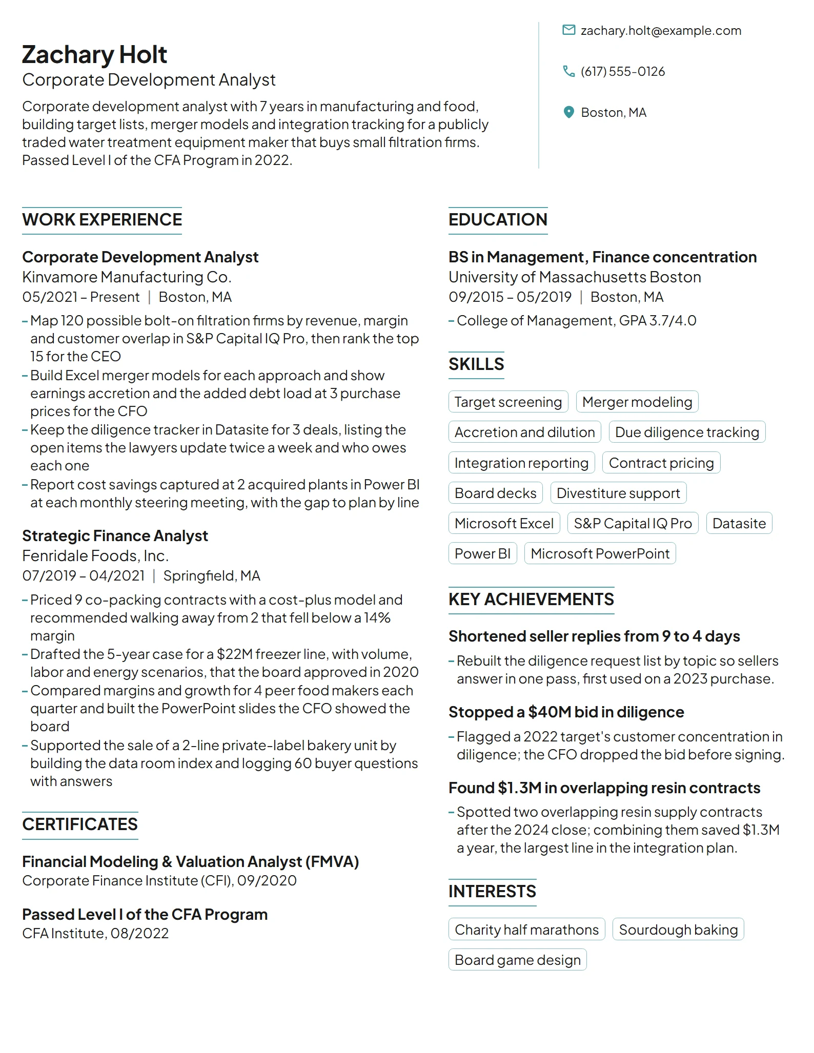 Corporate Development Analyst resume example