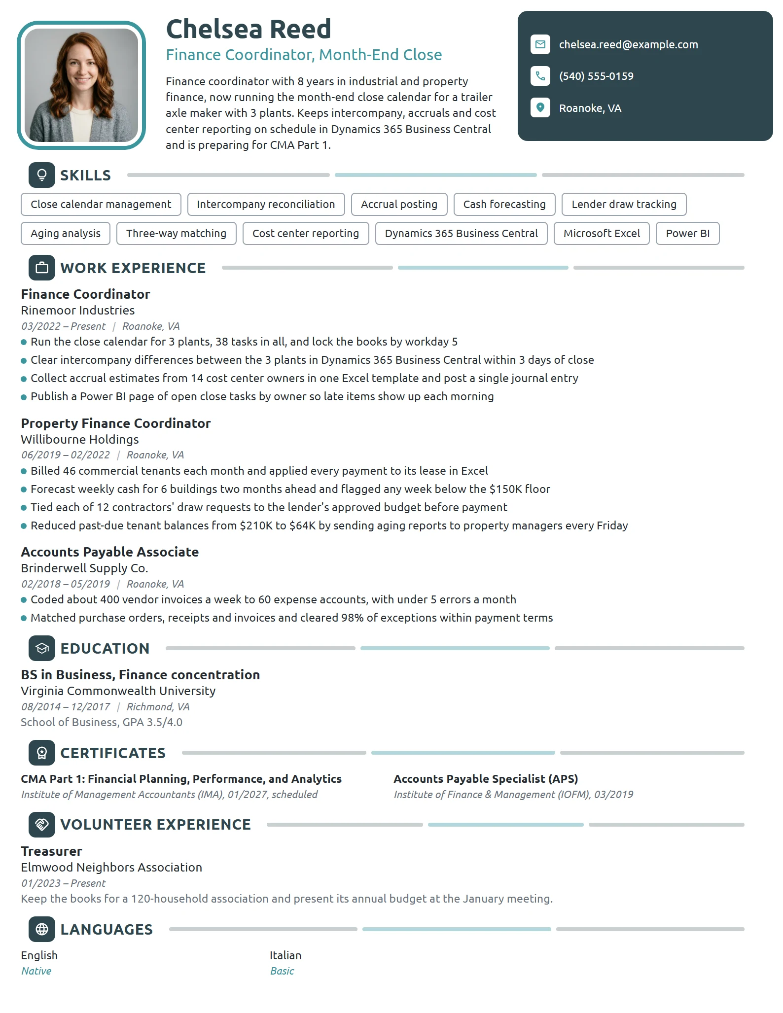 Finance Coordinator resume example