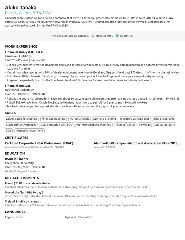 Finance resume example