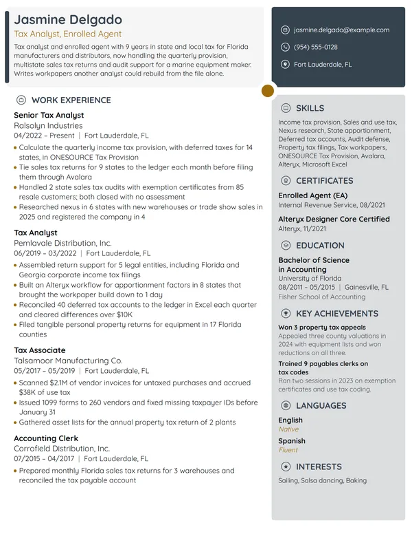 Tax Analyst resume example