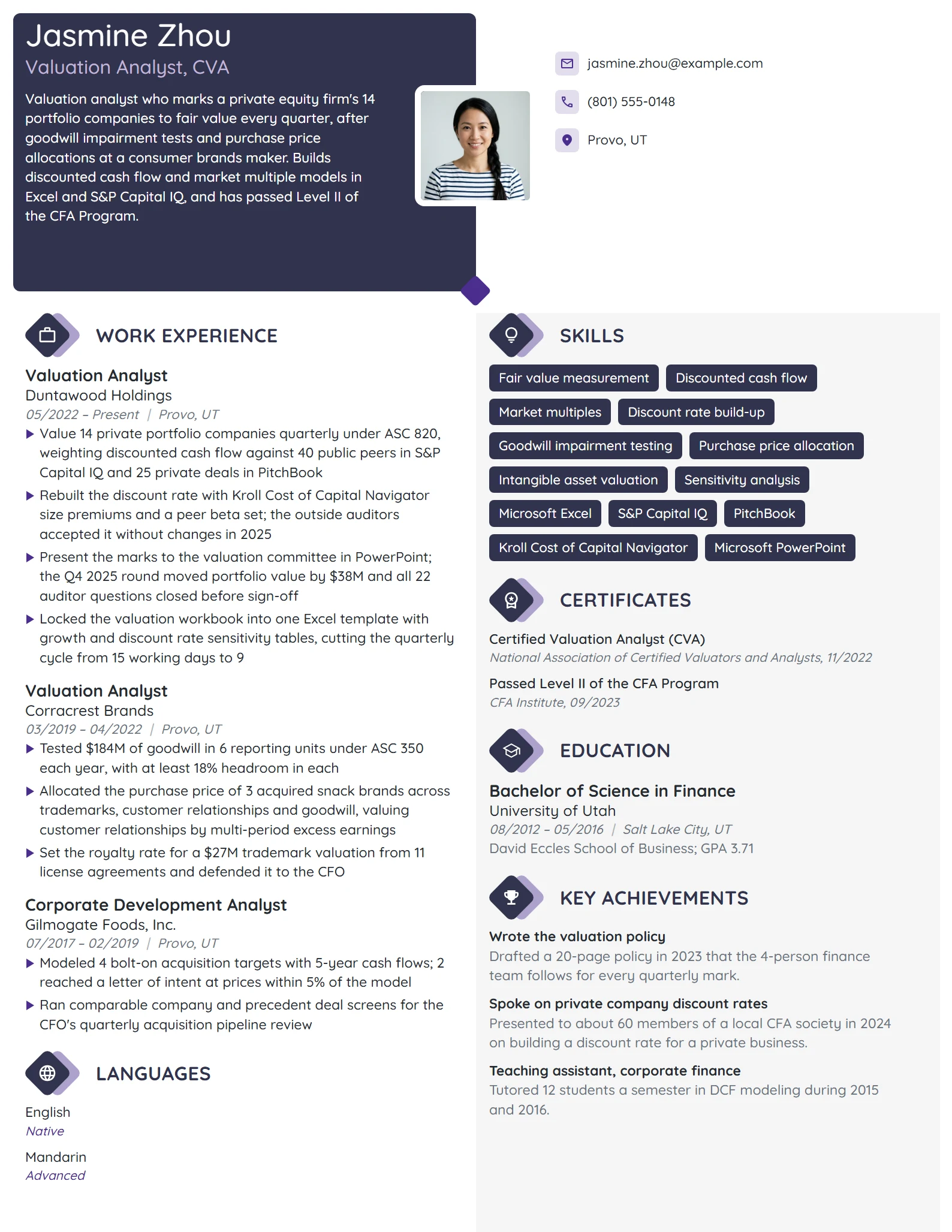 Valuation Analyst resume example