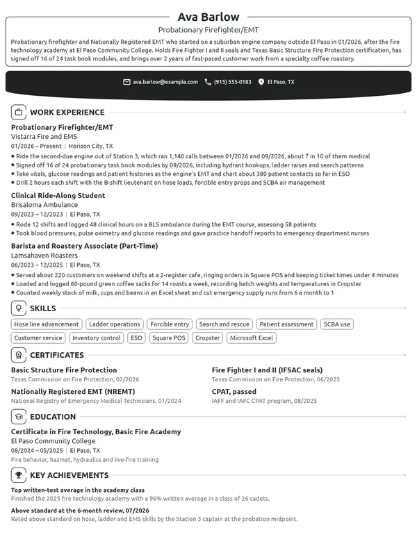 Entry-Level Firefighter resume example