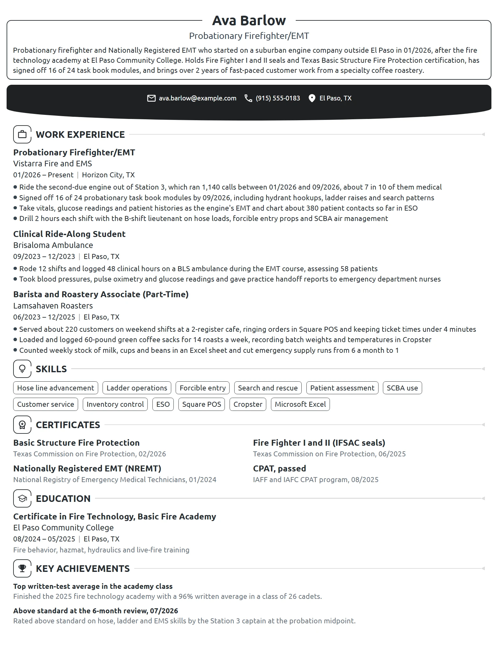 Entry-Level Firefighter resume example