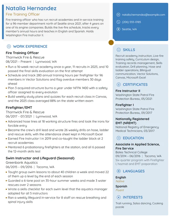 Fire Training Officer resume example