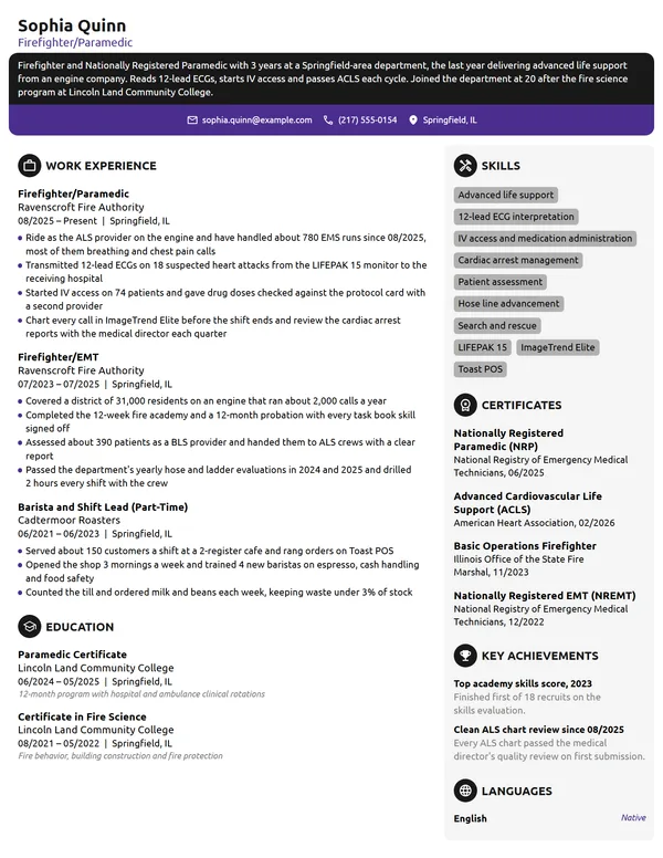 Firefighter Paramedic resume example