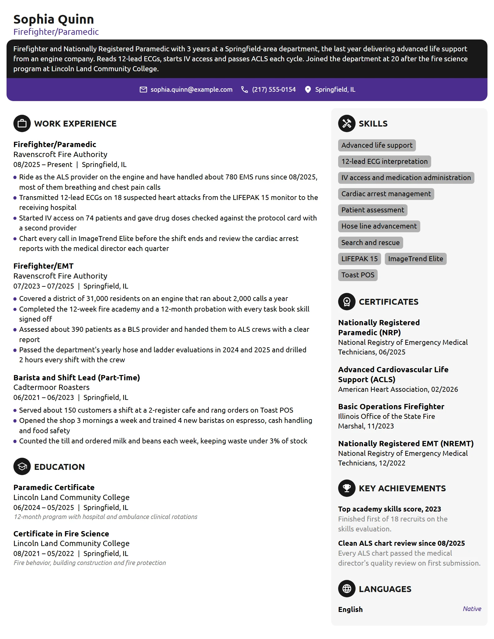 Firefighter Paramedic resume example