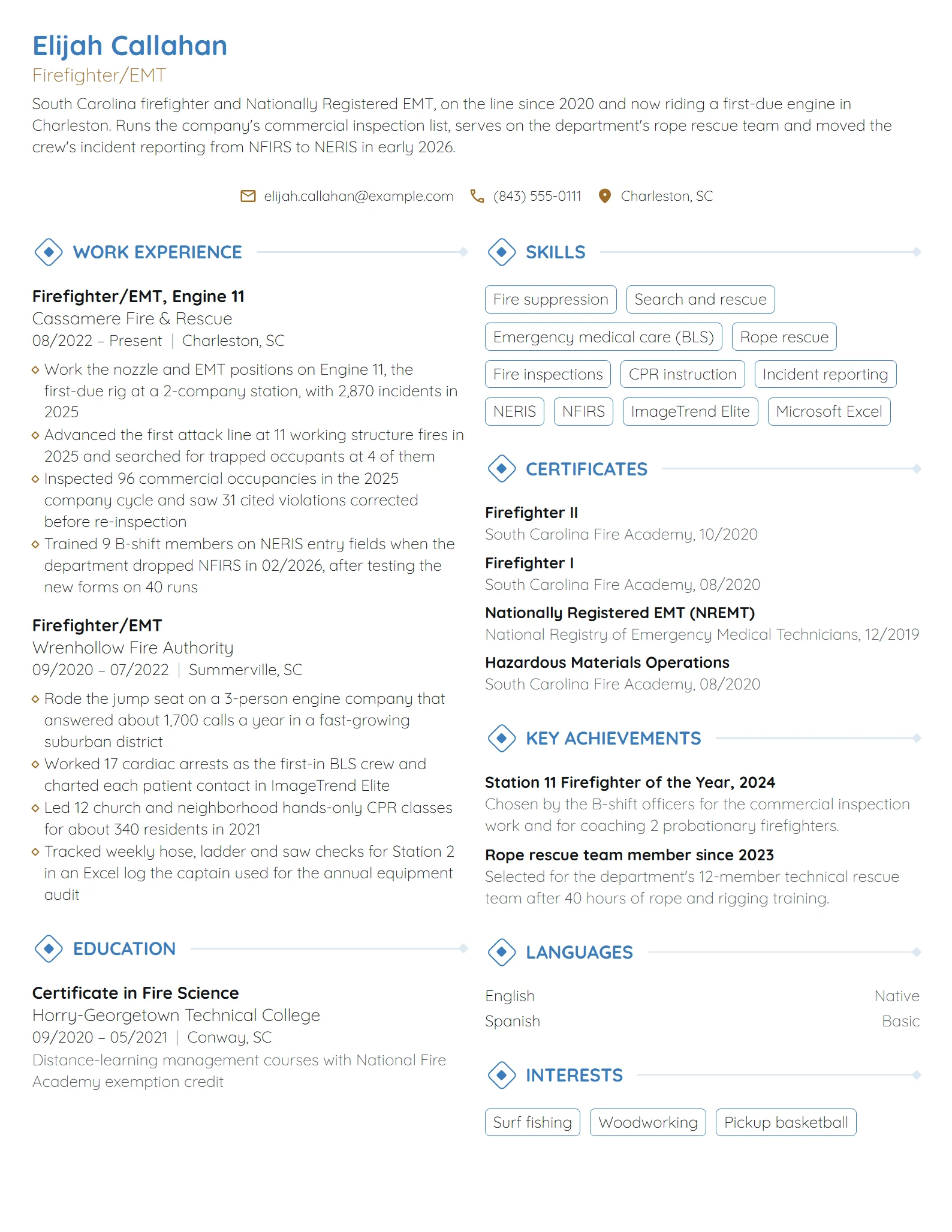 Firefighter resume example