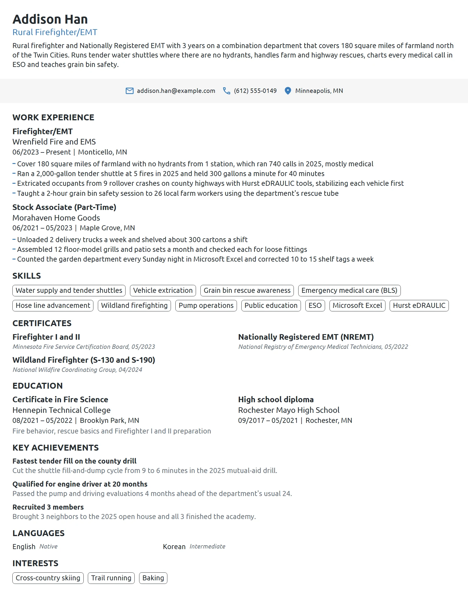 Rural Firefighter resume example