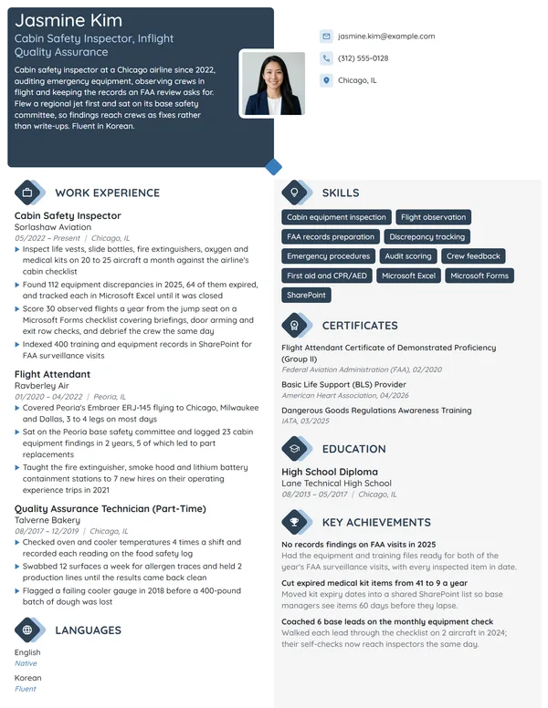 Cabin Safety Inspector resume example