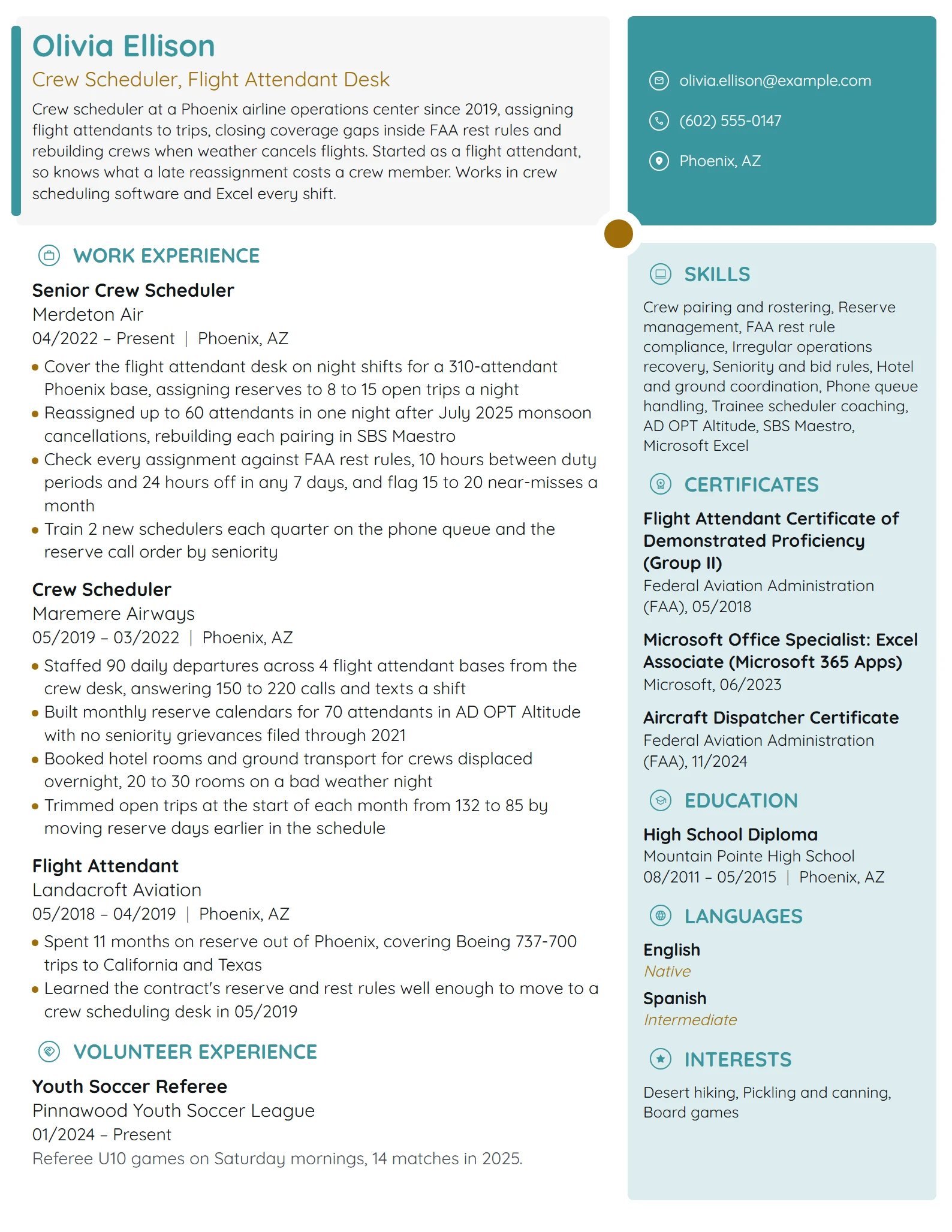 Crew Scheduler resume example