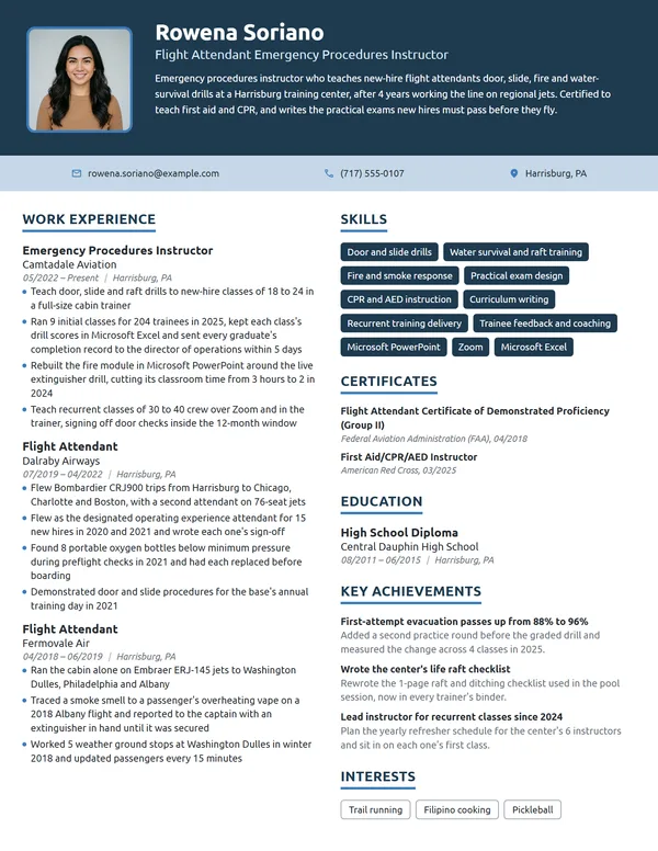 Emergency Procedures Instructor resume example
