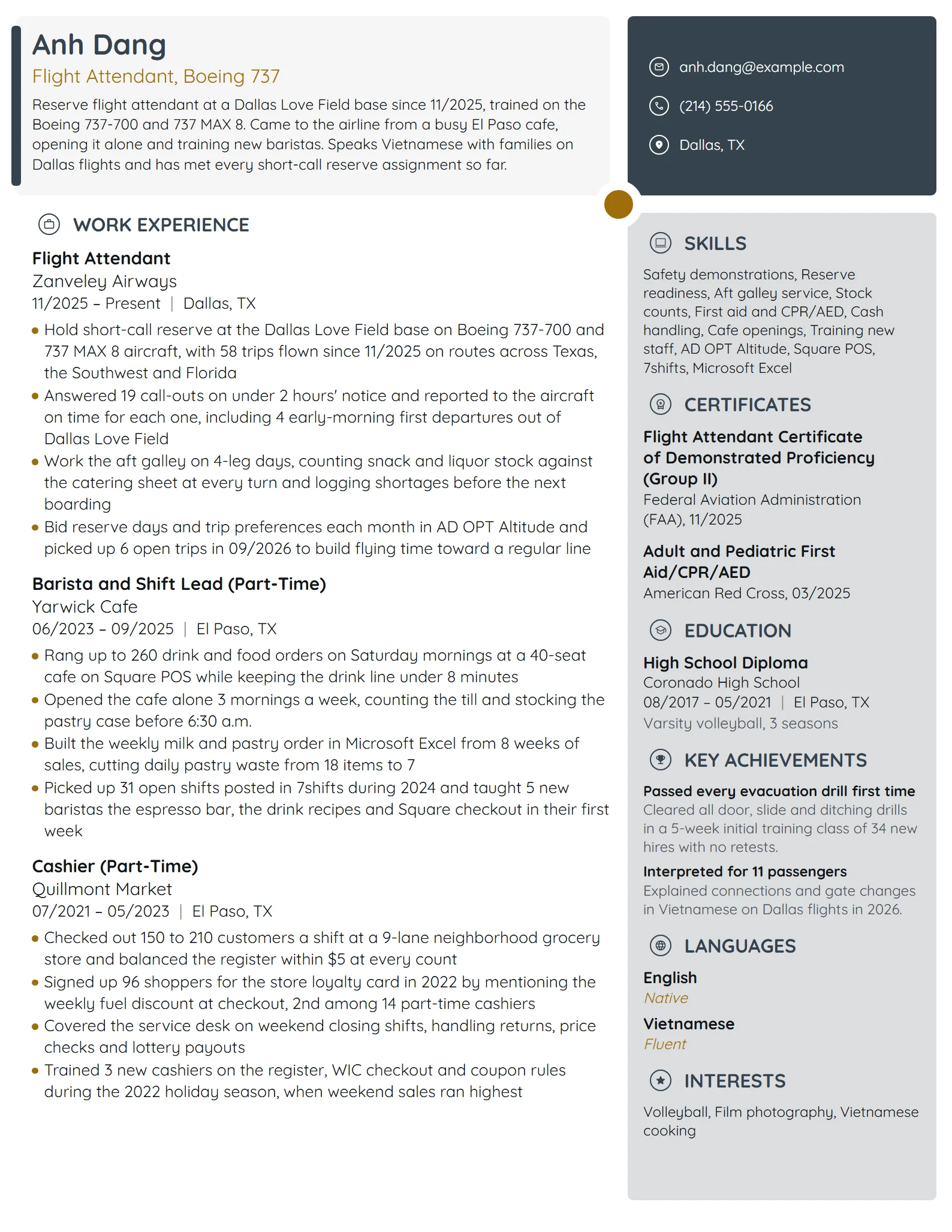 Entry-Level Flight Attendant resume example