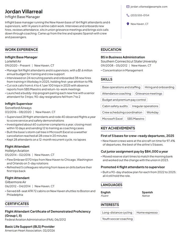Inflight Base Manager resume example