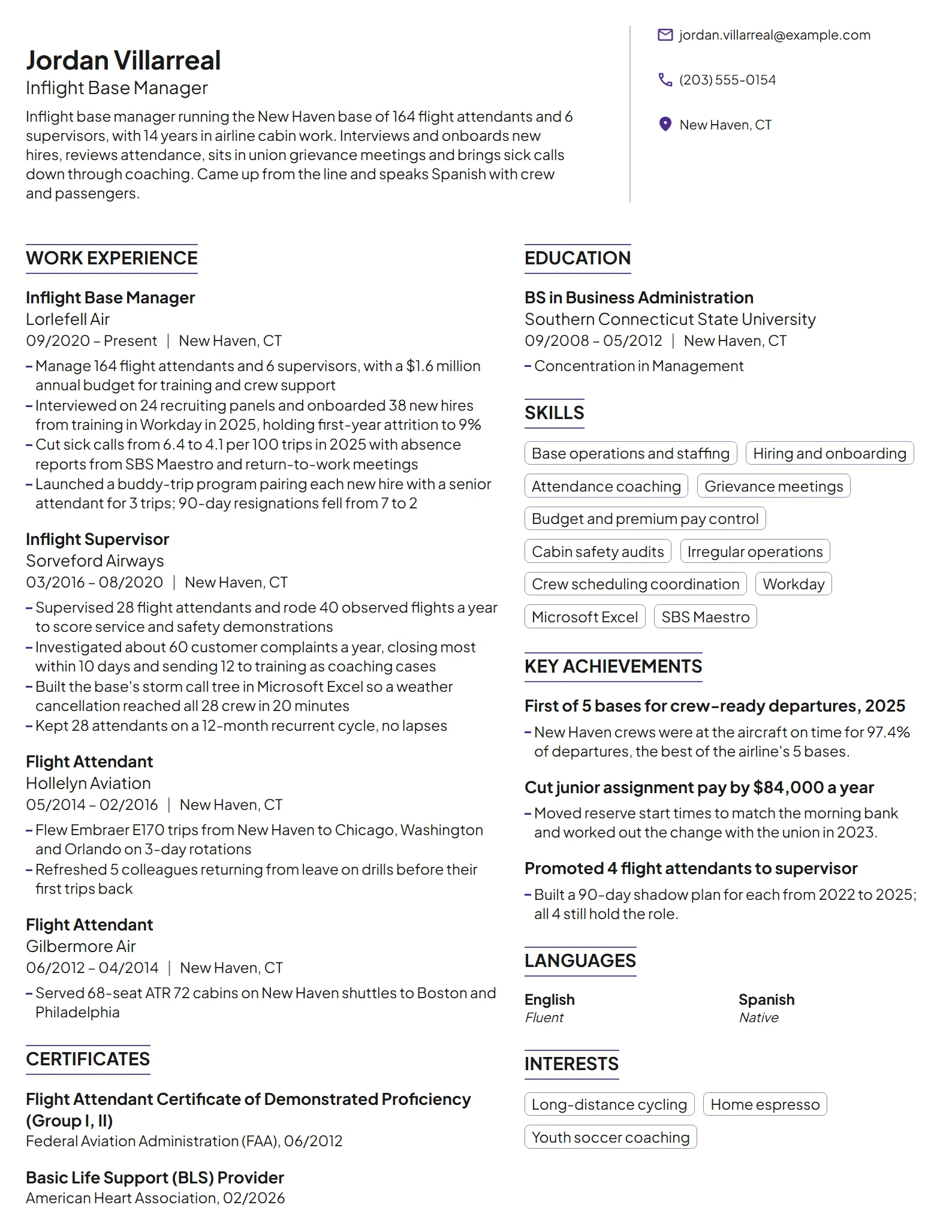 Inflight Base Manager resume example