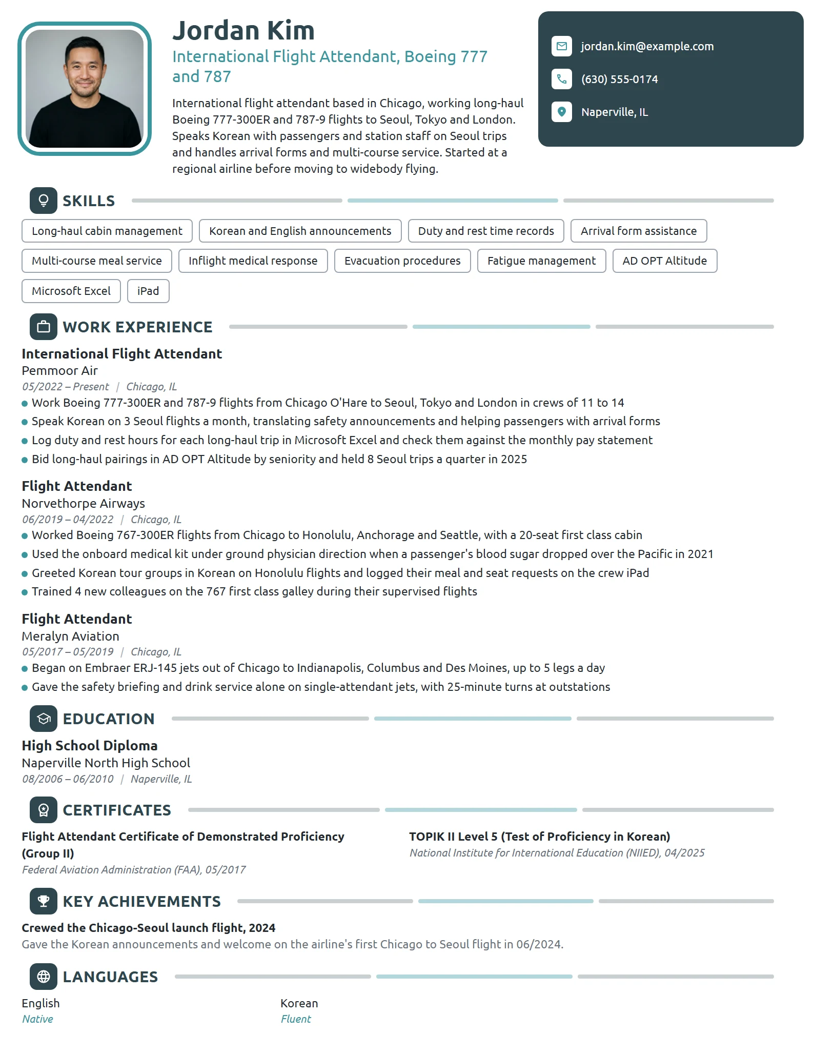 International Flight Attendant resume example