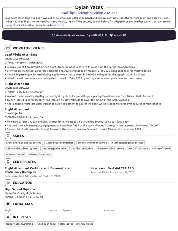 Lead Flight Attendant resume example