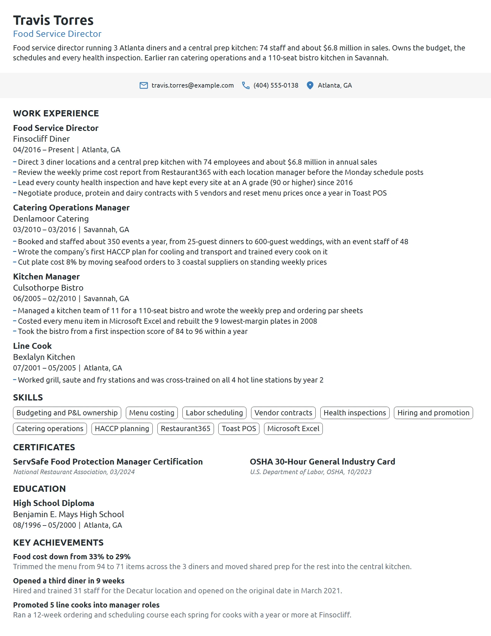 Food Service Director resume example