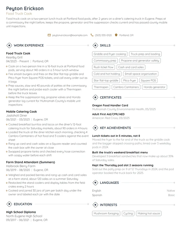 Food Truck Cook resume example