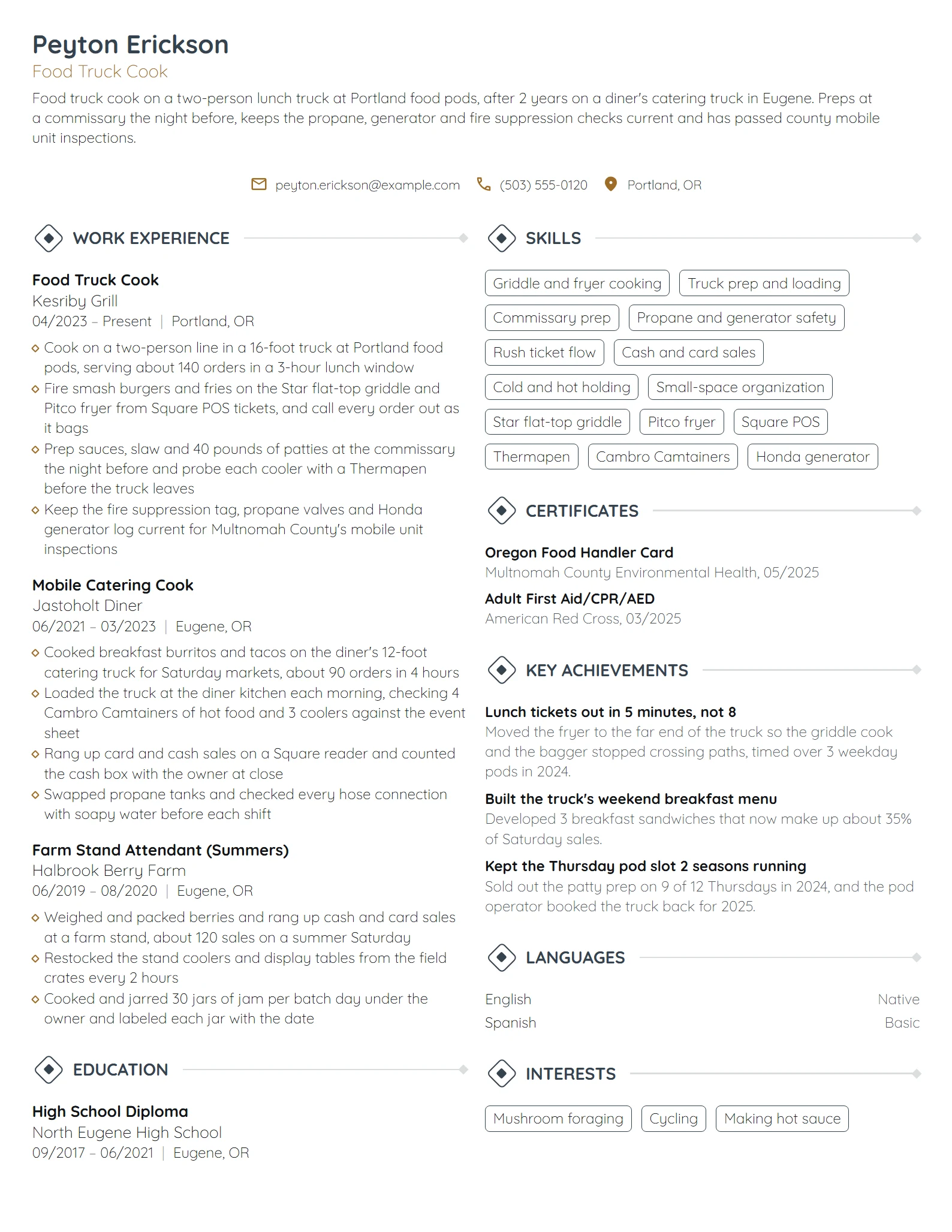 Food Truck Cook resume example