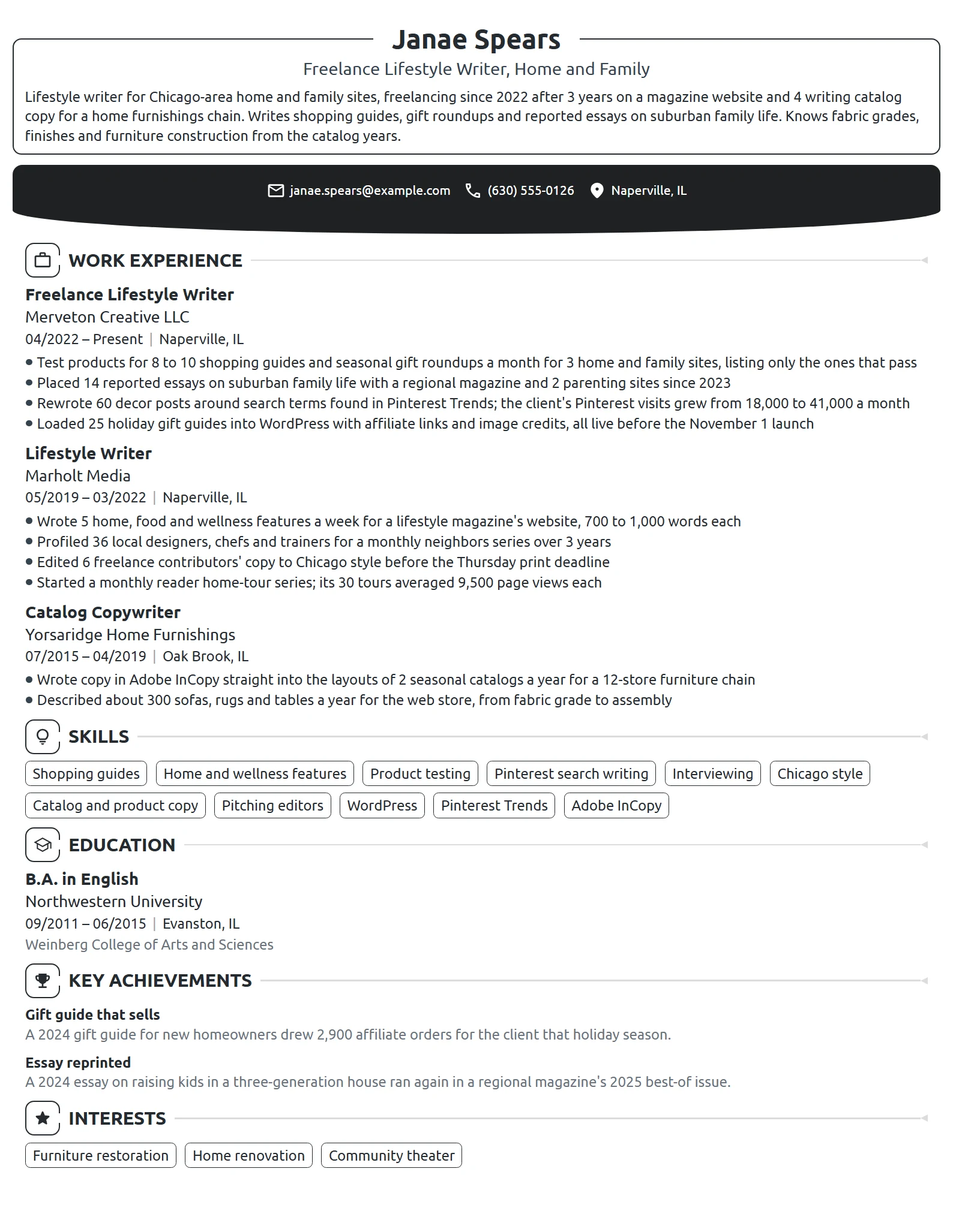 Freelance Lifestyle Writer resume example