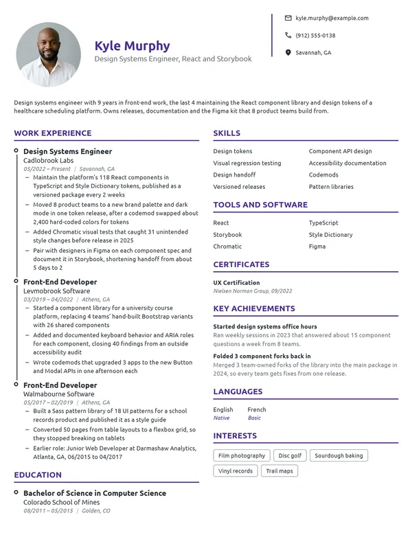 Design Systems Engineer resume example