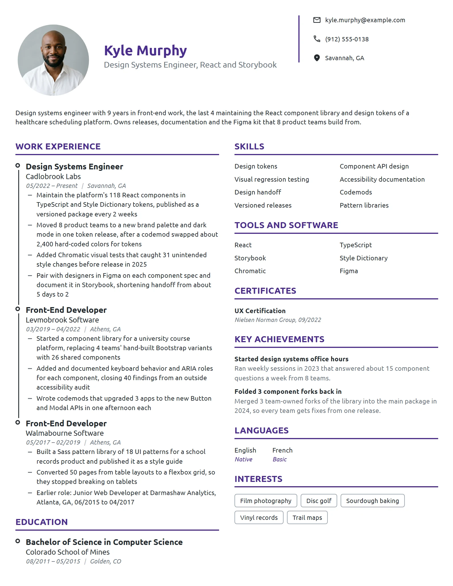 Design Systems Engineer resume example
