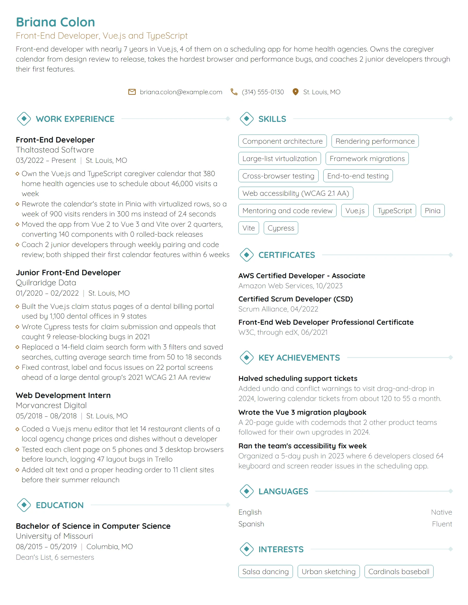 Mid-Level Front-End Developer resume example