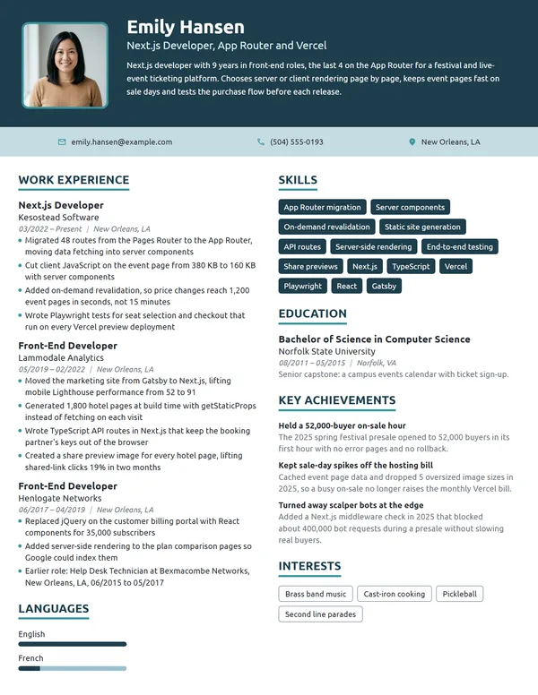 Next.js Developer resume example