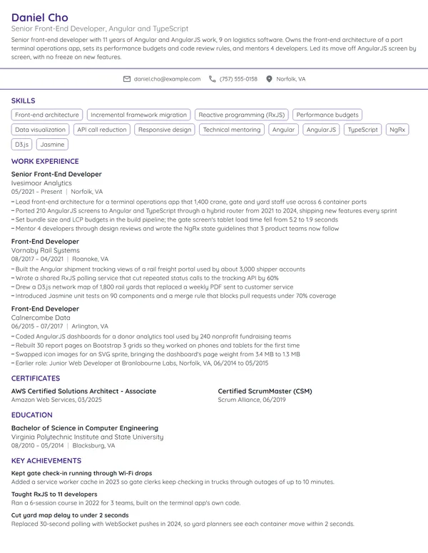 Senior Front-End Developer resume example