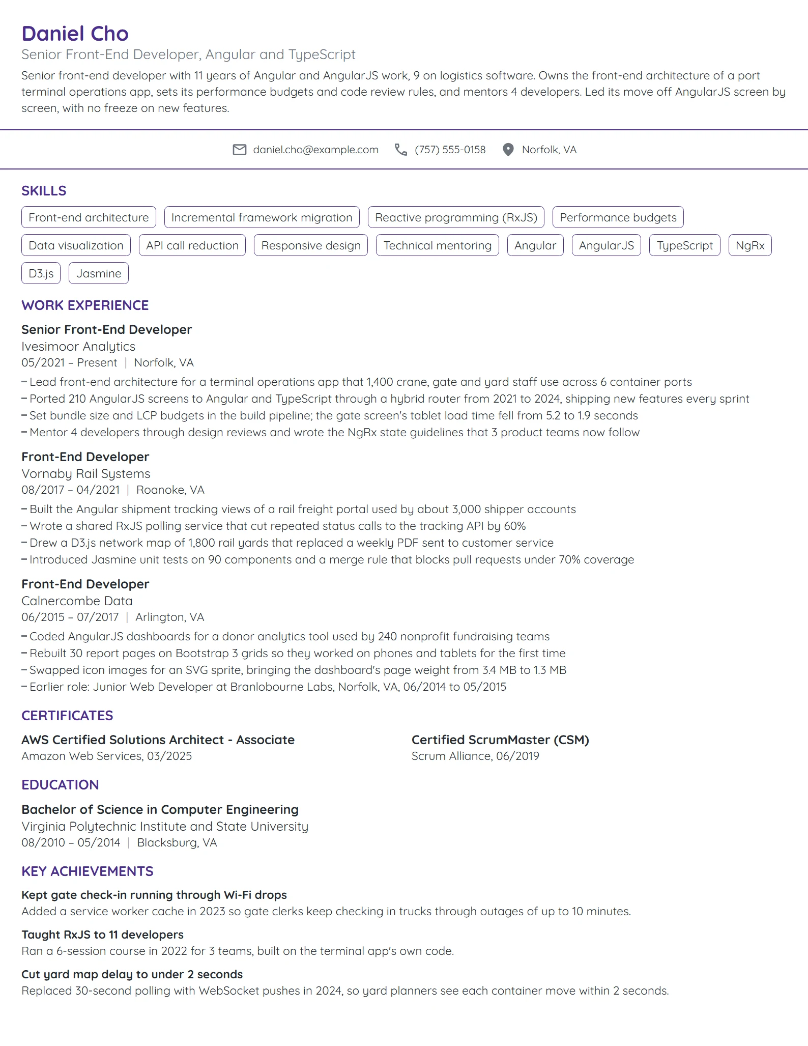 Senior Front-End Developer resume example