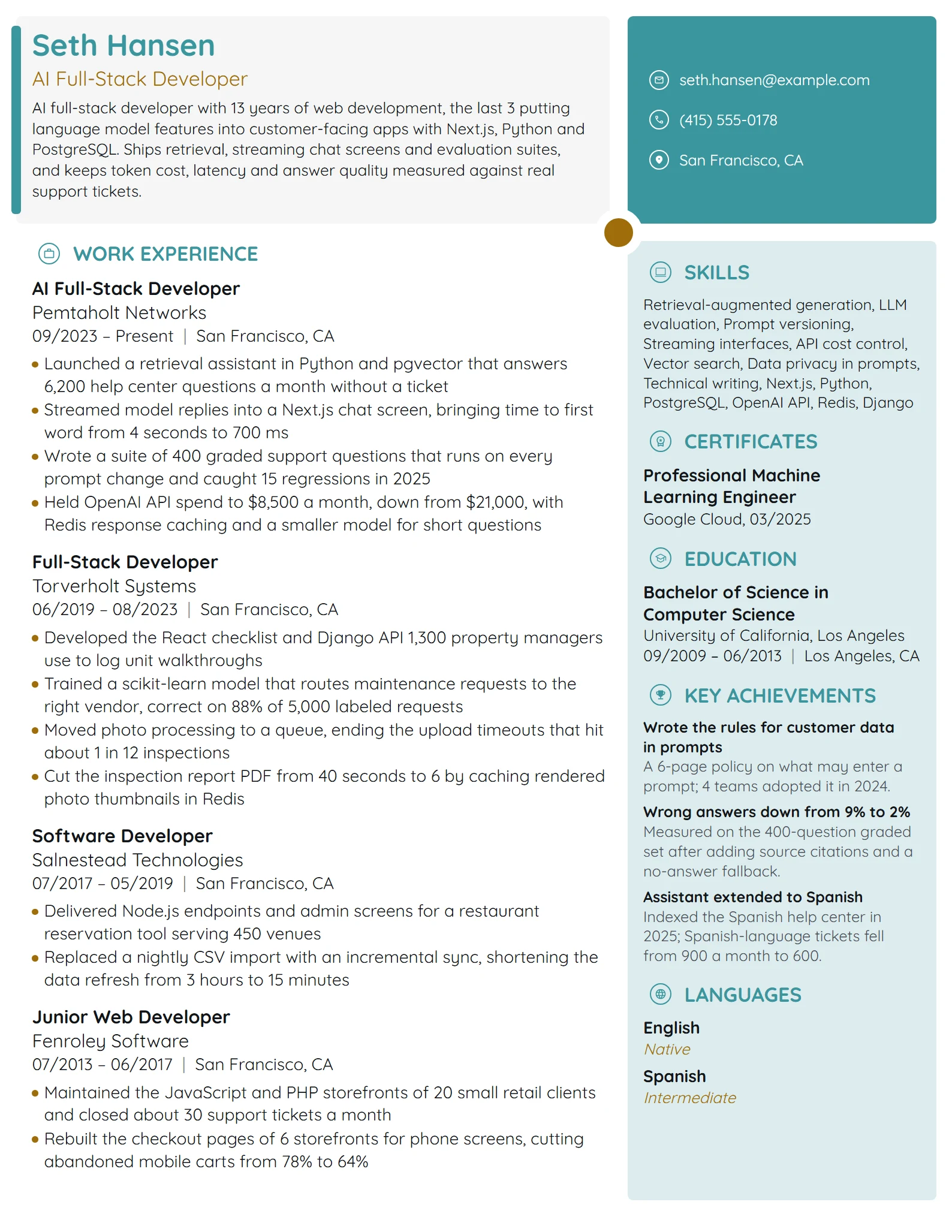 AI Full-Stack Developer resume example