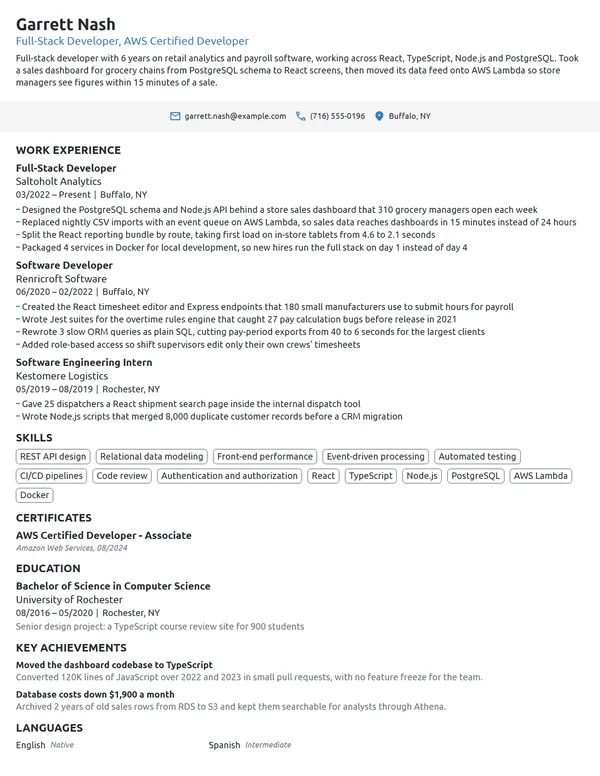 Full-Stack Developer resume example