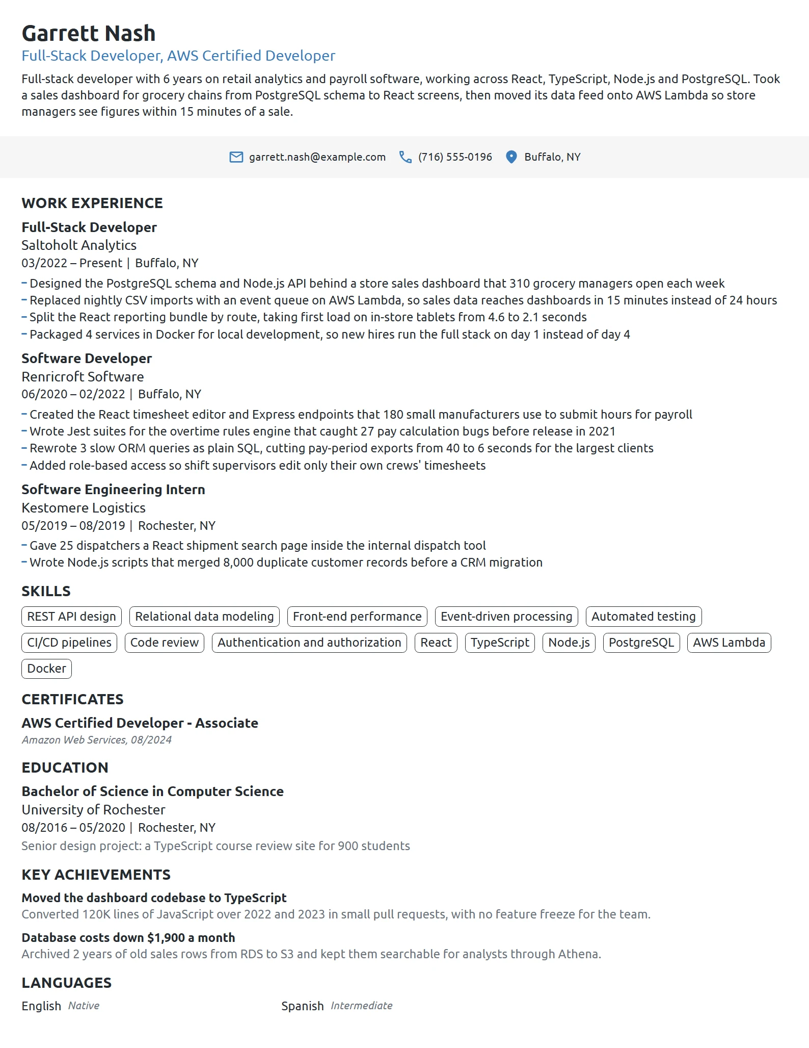 Full-Stack Developer resume example
