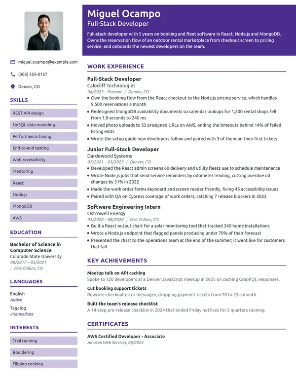 Mid-Level Full-Stack Developer resume example