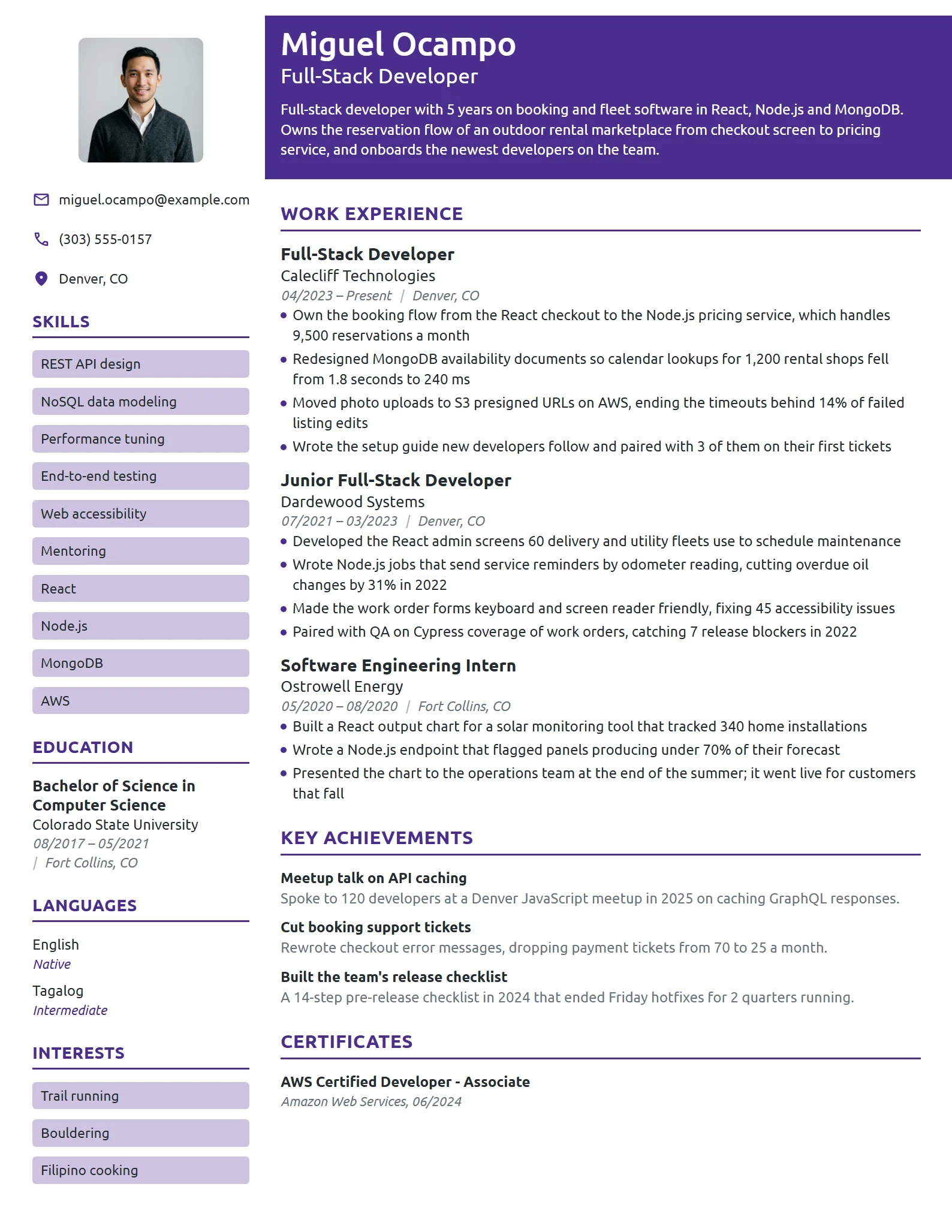 Mid-Level Full-Stack Developer resume example