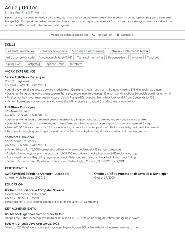 Senior Full-Stack Developer resume example