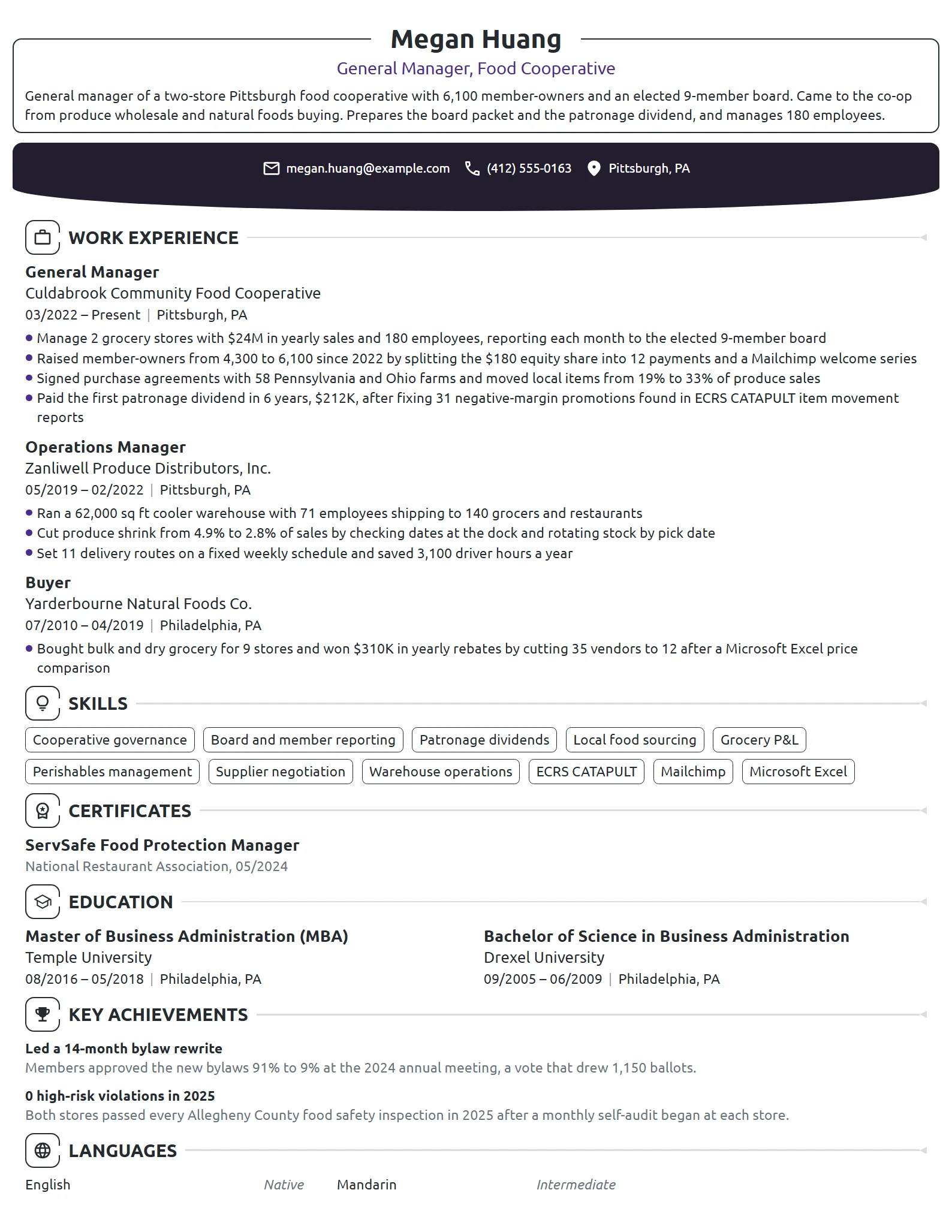 Cooperative General Manager resume example