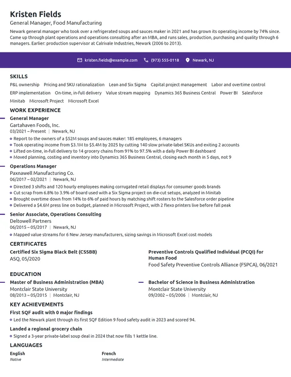 General Manager resume example