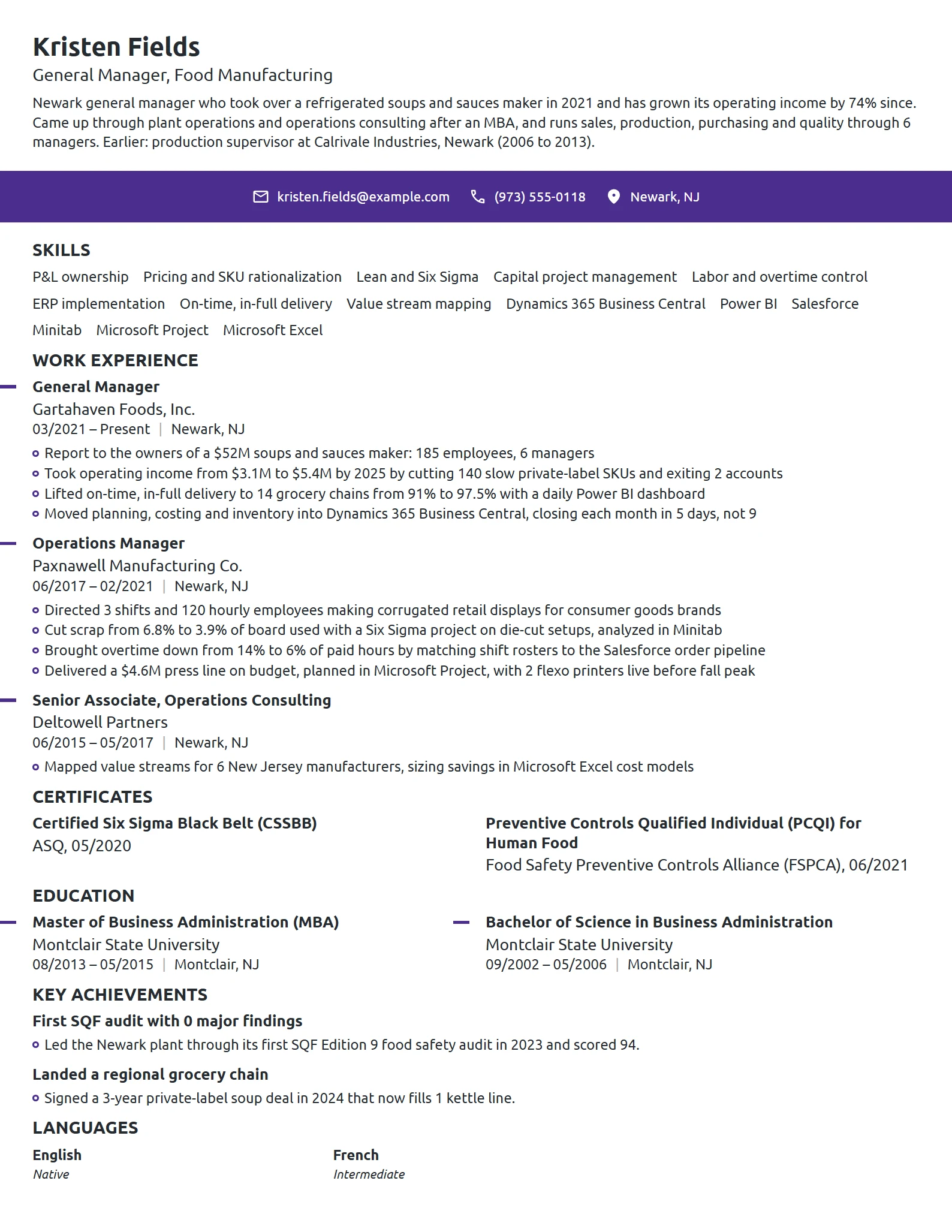General Manager resume example