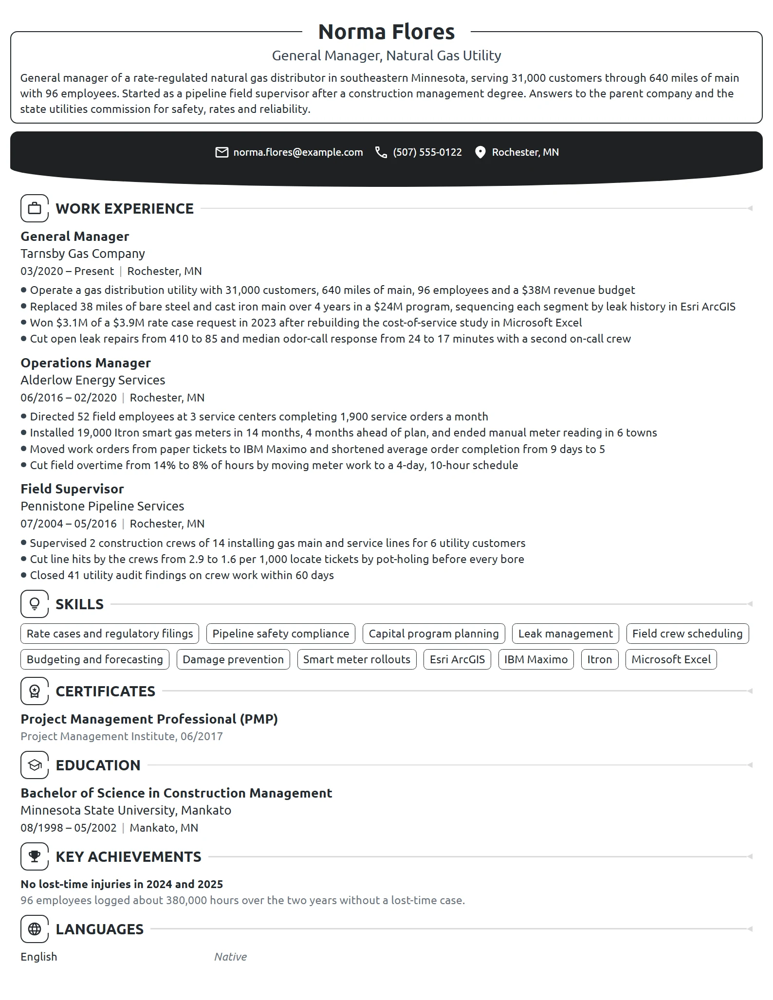 Utility General Manager resume example