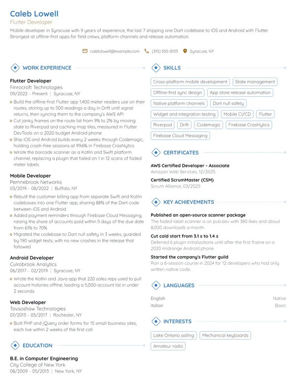 Flutter Developer resume example