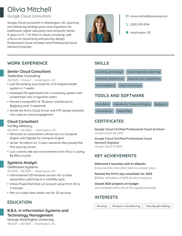 Google Cloud Consultant resume example