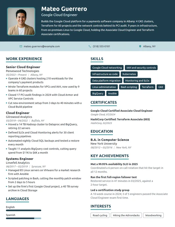 Google Cloud Engineer resume example